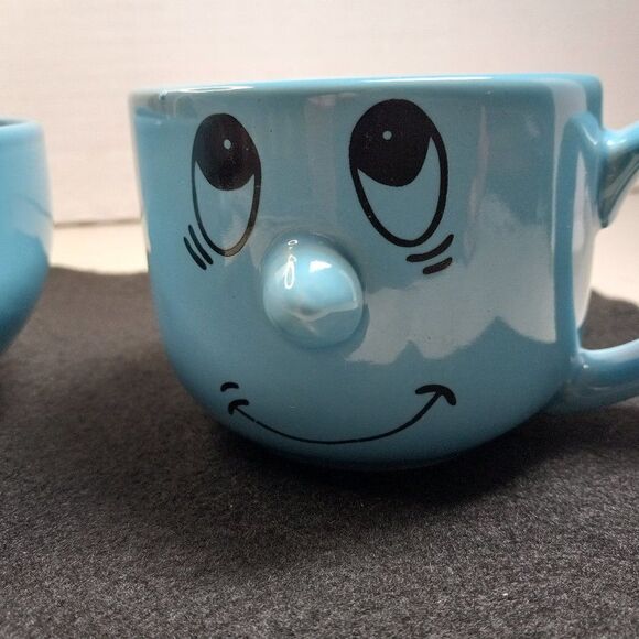 Vintage Livingware Collection 3 D Blu Fun Faces Cup and Bowl Cottagecore Kitsch - Picture 5 of 8